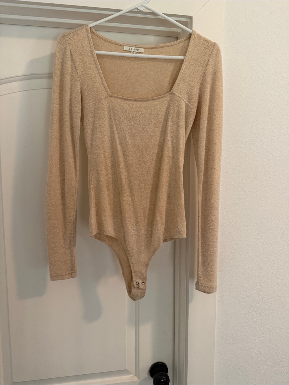 Z Supply Neutral Beige Long Sleeve Square Neck Bodysuit